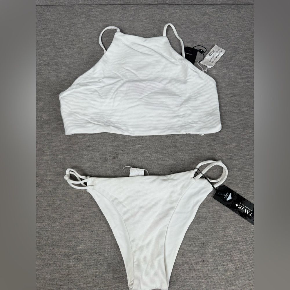 Tavik Moderate Coverage Bikini Set Women's White Medium Ribbed Beach Swimwear